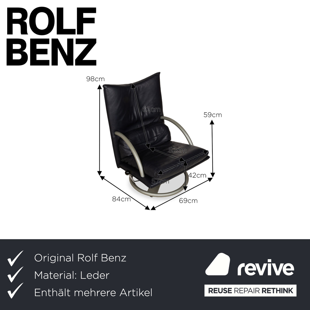 Fauteuil en cuir Rolf Benz BMP 418 bleu foncé