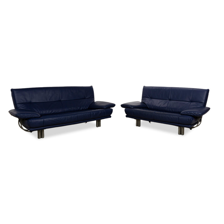 Rolf Benz BMP 418 Leather Sofa Set Three-Seater Two-Seater Blue Sofa Couch