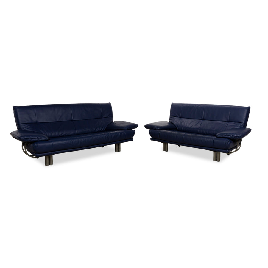 Rolf Benz BMP 418 Leather Sofa Set Three-Seater Two-Seater Blue Sofa Couch