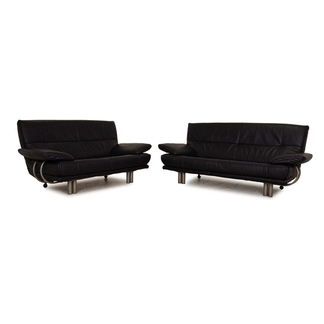 Rolf Benz BMP 418 leather sofa set blue dark blue 2x two-seater couch