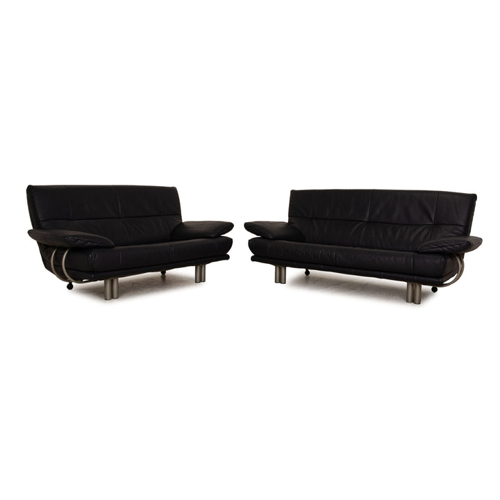 Rolf Benz BMP 418 leather sofa set blue dark blue 2x two-seater couch