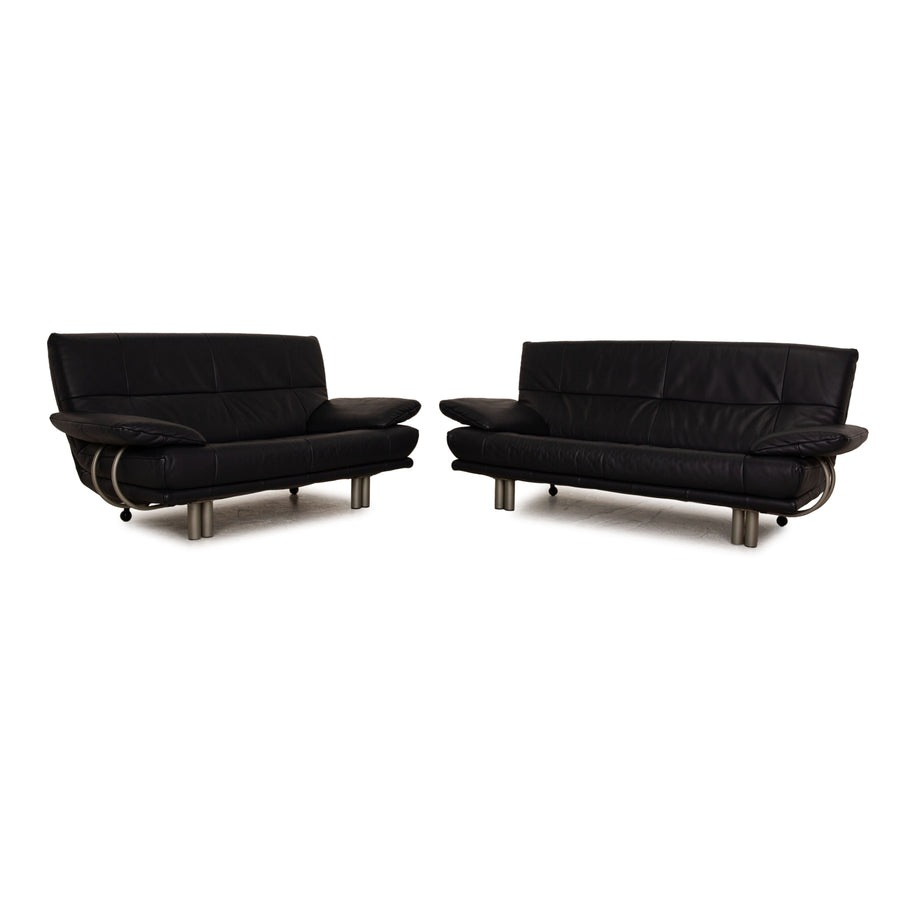 Rolf Benz BMP 418 leather sofa set blue dark blue 2x two-seater couch