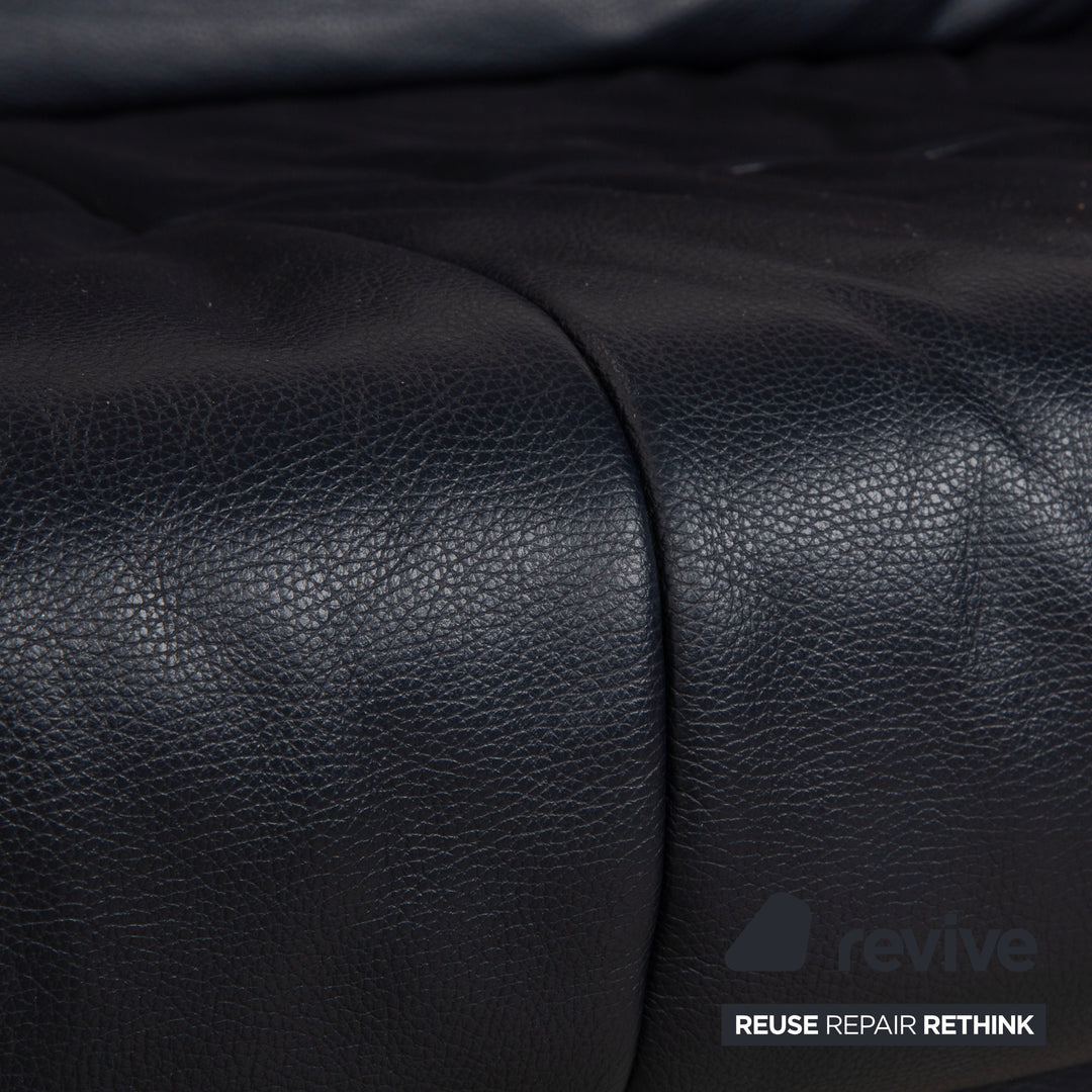 Canapé deux places en cuir bleu foncé Rolf Benz BMP 418