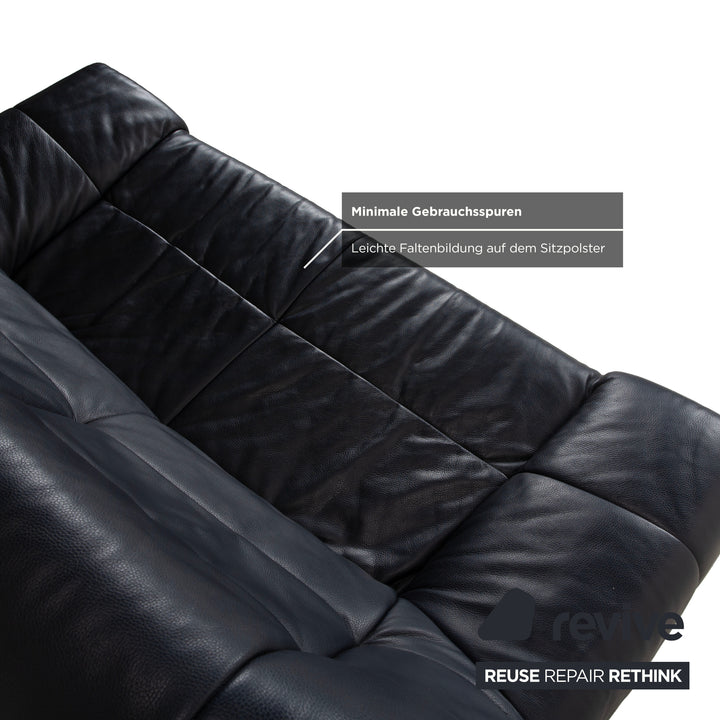 Canapé deux places en cuir bleu foncé Rolf Benz BMP 418