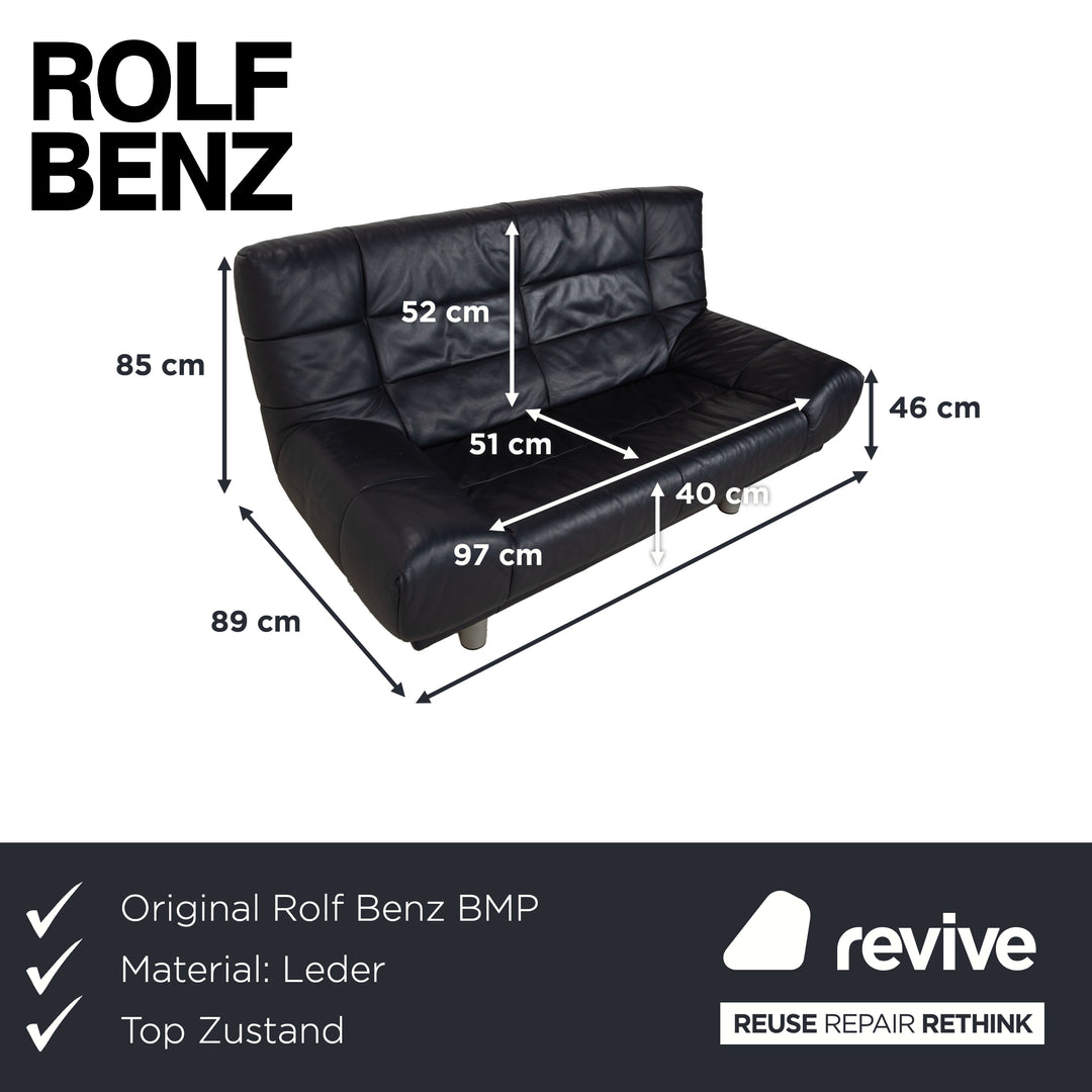 Canapé deux places en cuir bleu foncé Rolf Benz BMP 418
