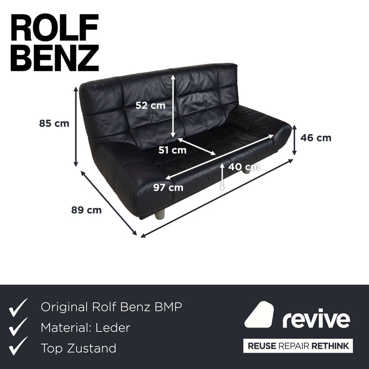 Canapé deux places en cuir bleu foncé Rolf Benz BMP 418