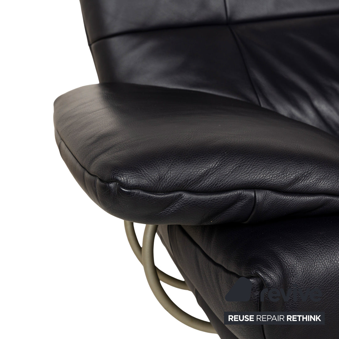 Rolf Benz BMP 418 leather two-seater dark blue sofa couch