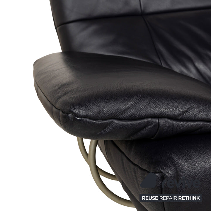 Rolf Benz BMP 418 leather two-seater dark blue sofa couch