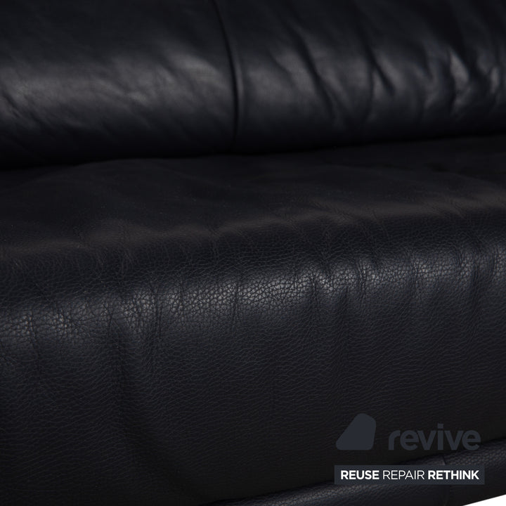 Canapé deux places en cuir bleu foncé Rolf Benz BMP 418