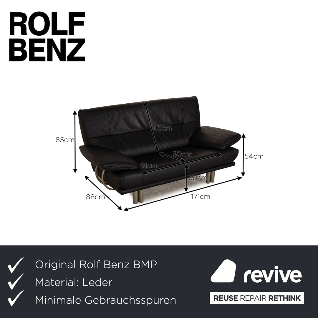 Rolf Benz BMP 418 leather two-seater blue dark blue sofa couch