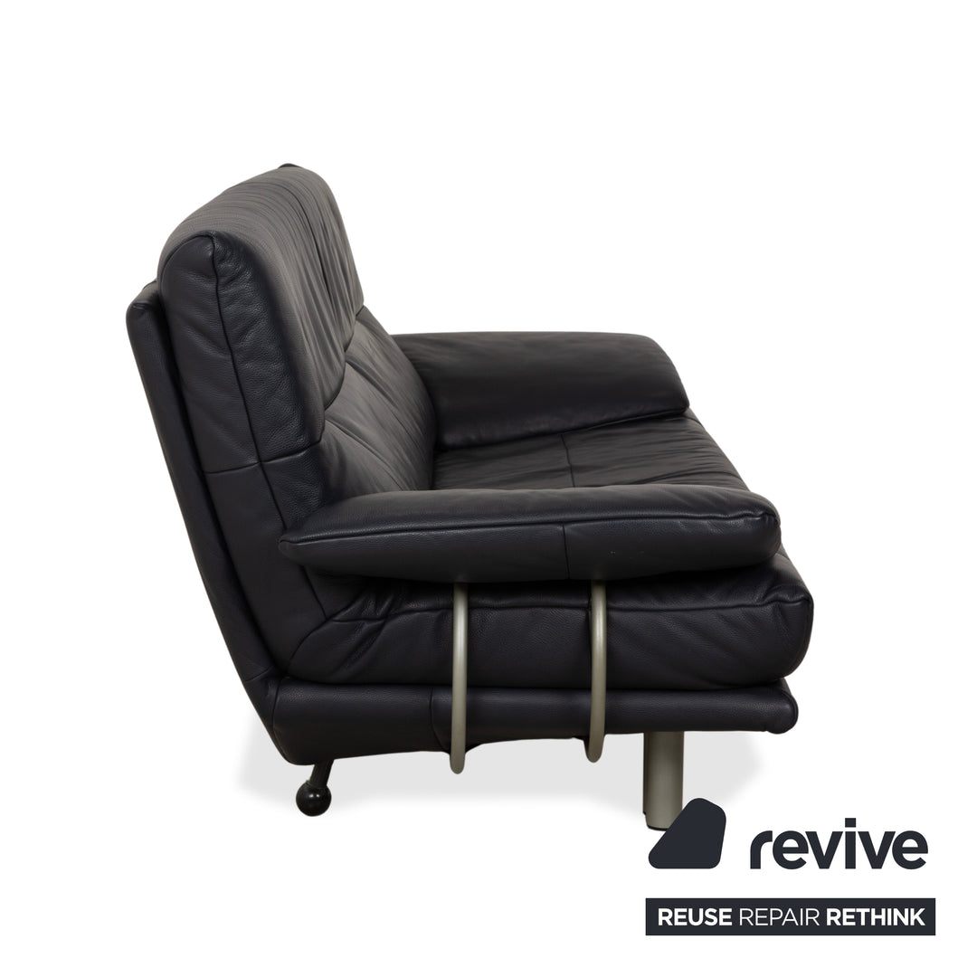 Canapé deux places en cuir bleu foncé Rolf Benz BMP 418