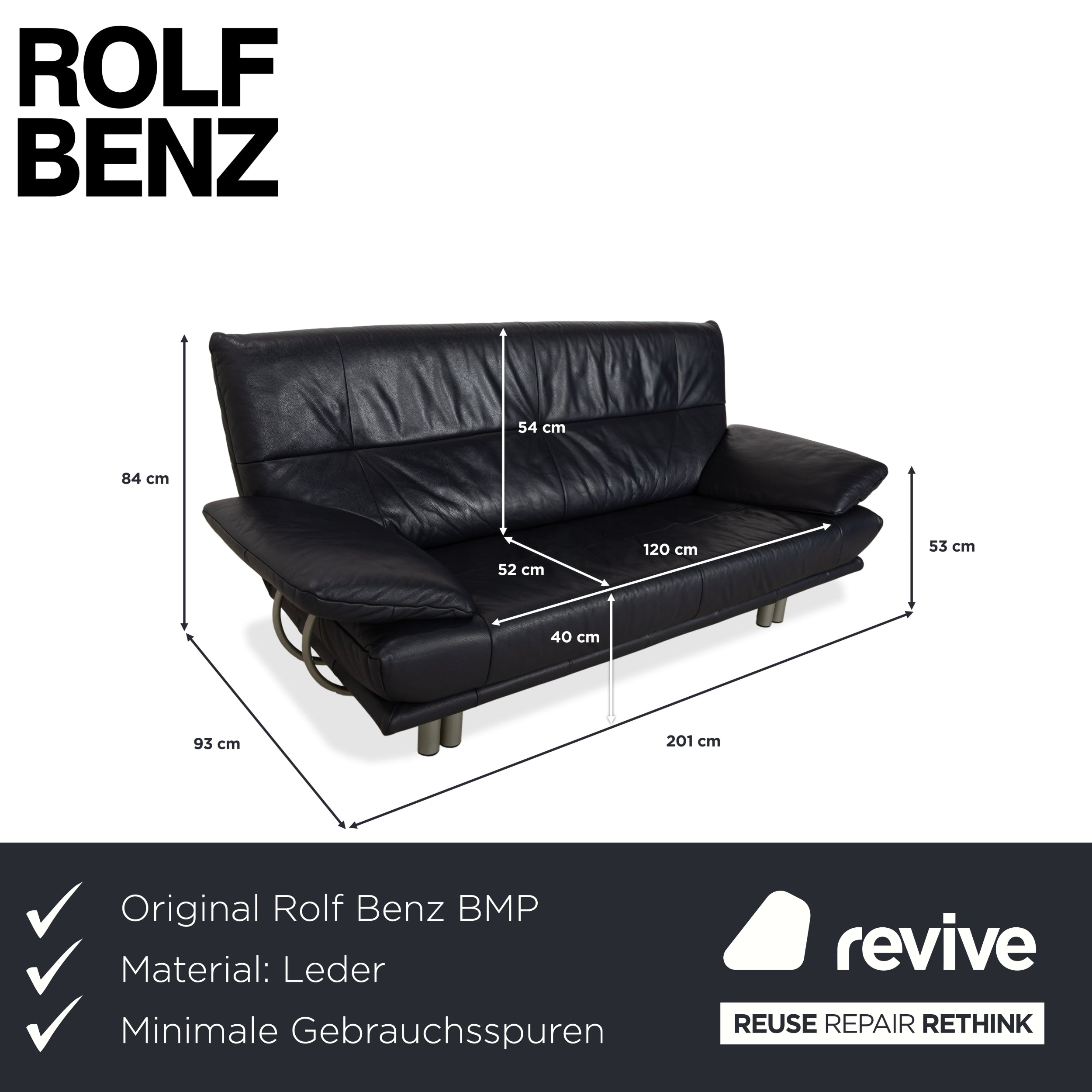 Rolf Benz BMP 418 Leder Zweisitzer Dunkelblau Sofa Couch