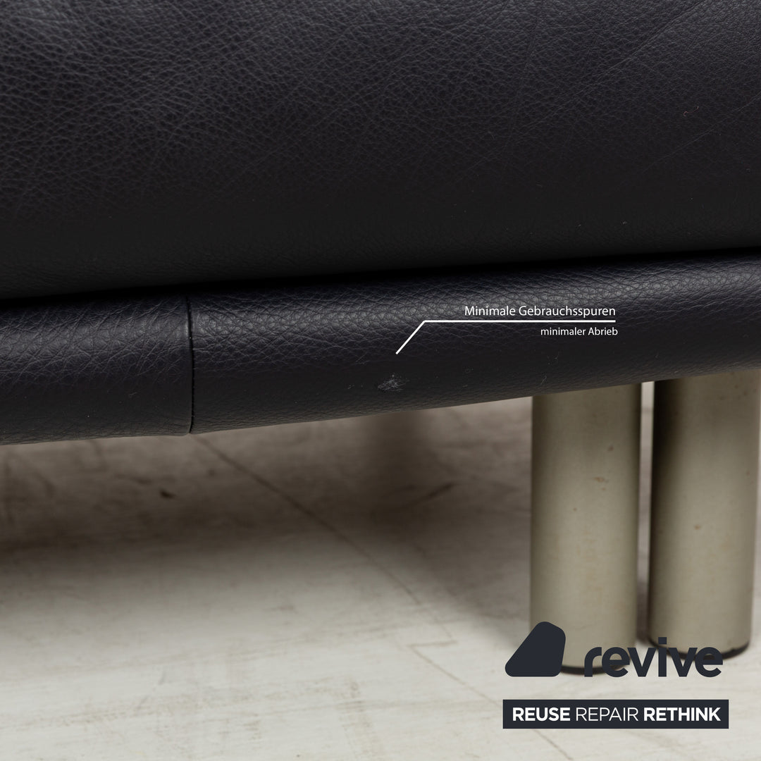 Rolf Benz BMP 418 leather two-seater dark blue sofa couch