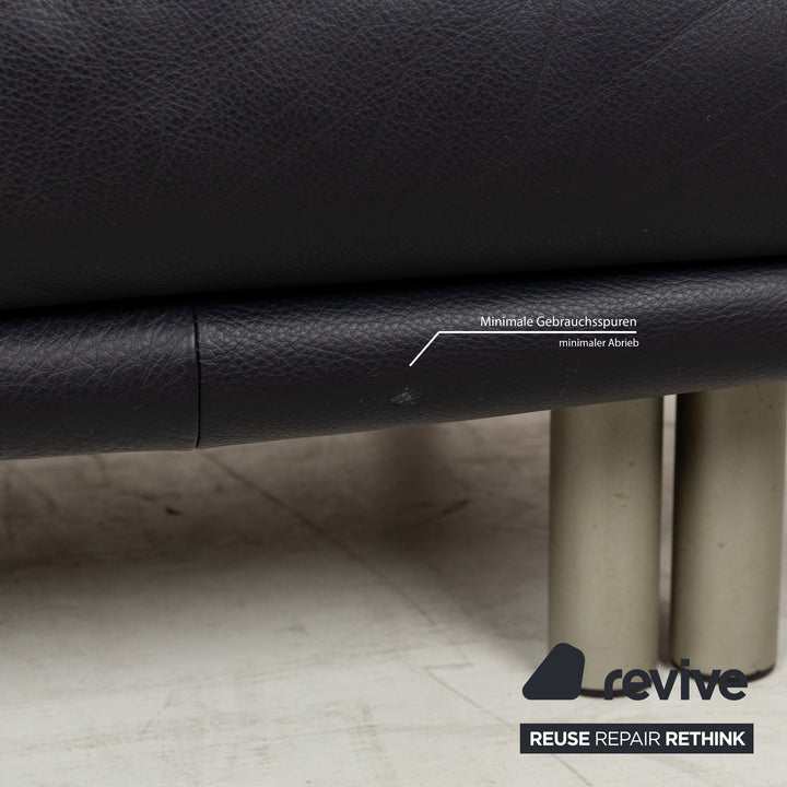 Rolf Benz BMP 418 leather two-seater dark blue sofa couch