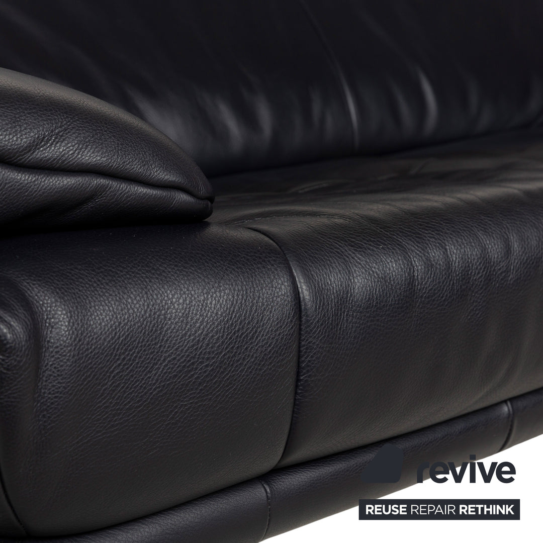Rolf Benz BMP 418 leather two-seater dark blue sofa couch