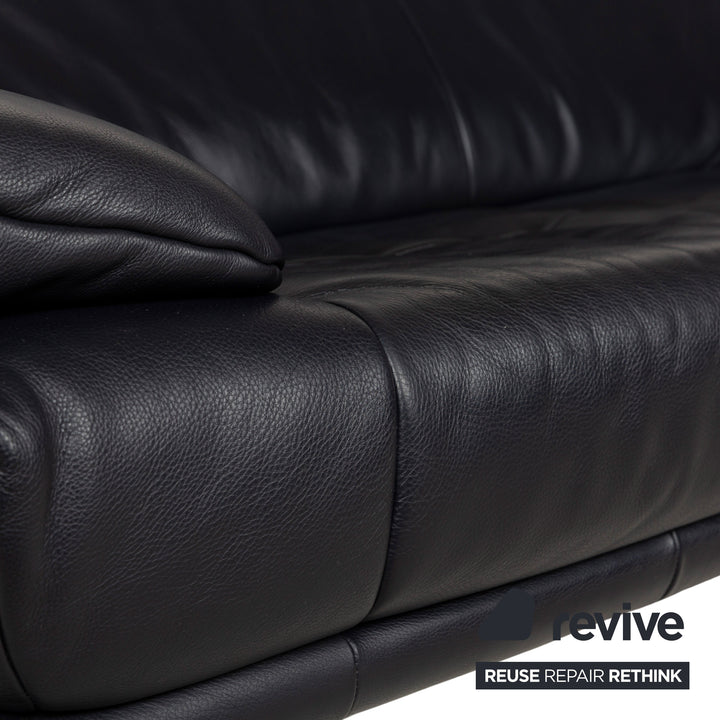 Rolf Benz BMP 418 leather two-seater dark blue sofa couch