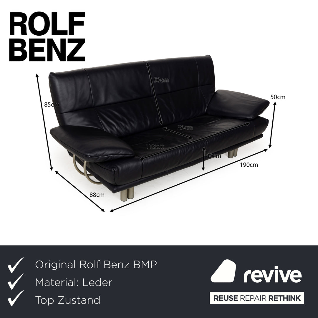 Rolf Benz BMP 418 leather two-seater dark blue sofa couch