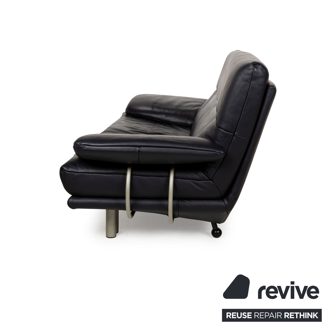 Rolf Benz BMP 418 leather two-seater dark blue sofa couch
