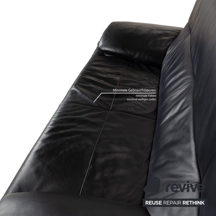 Rolf Benz BMP 418 leather two-seater dark blue sofa couch