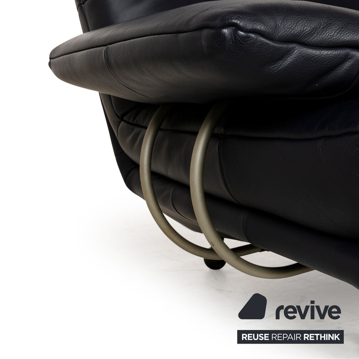 Rolf Benz BMP 418 leather two-seater dark blue sofa couch