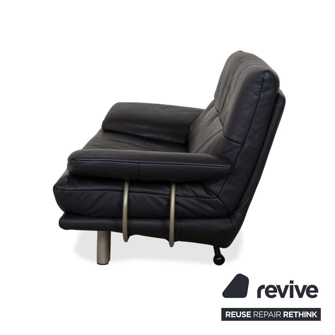 Canapé deux places en cuir bleu foncé Rolf Benz BMP 418