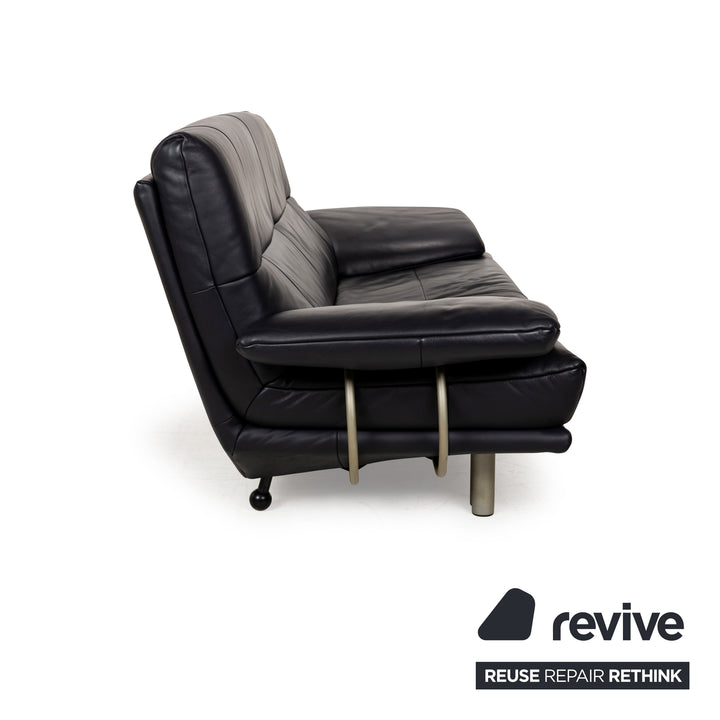 Rolf Benz BMP 418 leather two-seater dark blue sofa couch