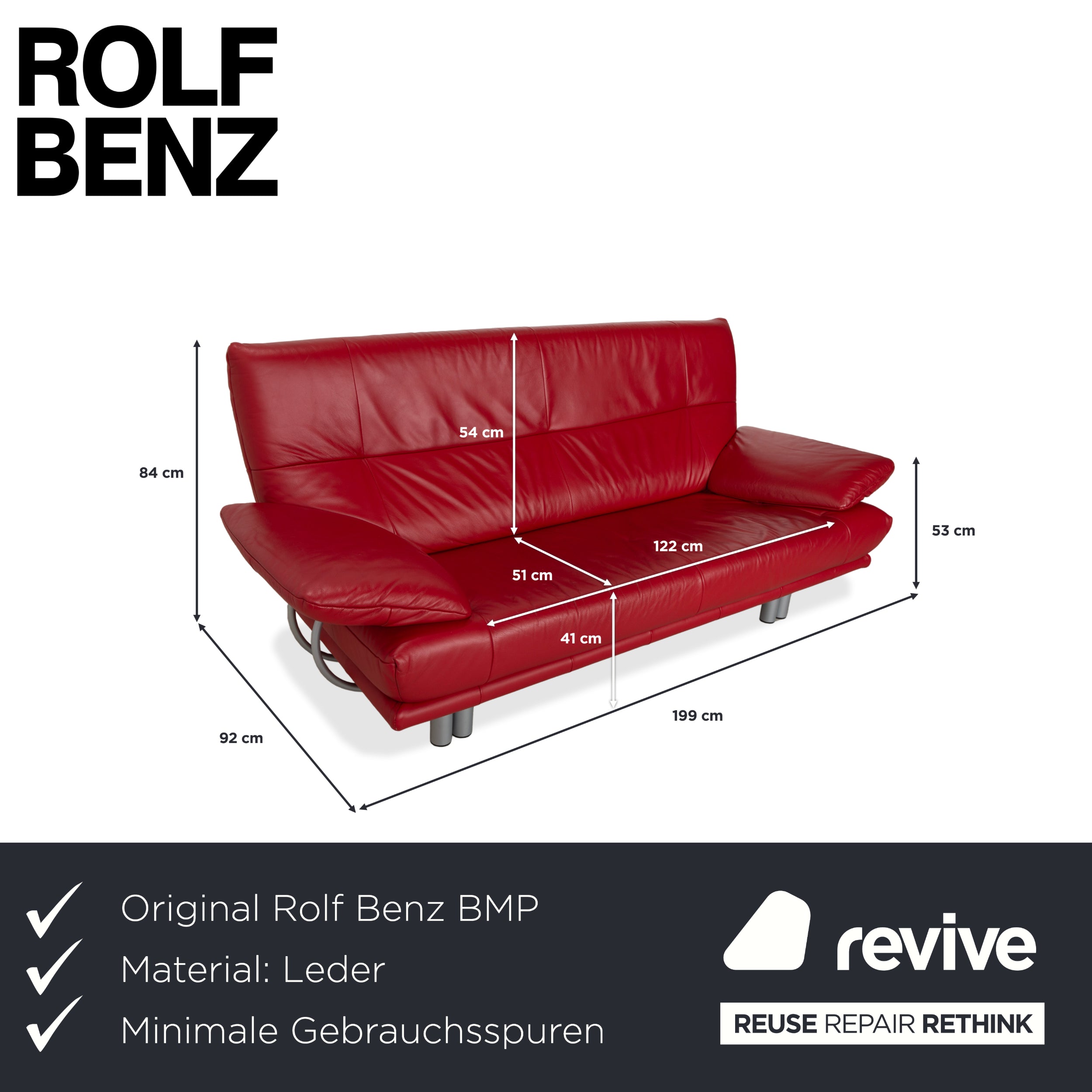 Rolf Benz BMP 418 Leder Zweisitzer Rot Sofa Couch