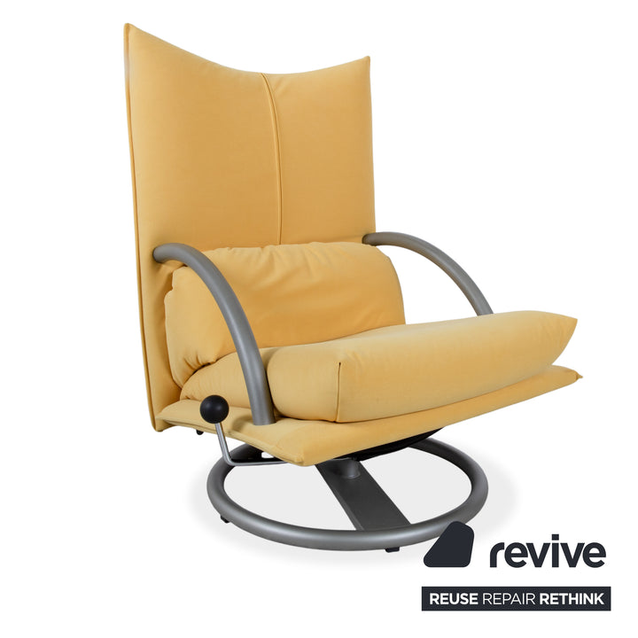 Ensemble de fauteuils Rolf Benz BMP 418, pouf inclus, tissu jaune, retapissé