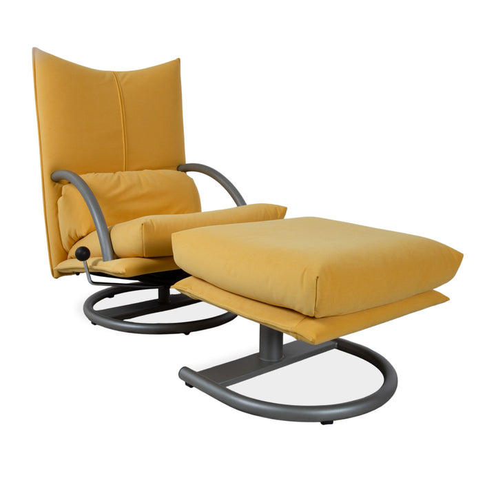 Ensemble de fauteuils Rolf Benz BMP 418, pouf inclus, tissu jaune, retapissé