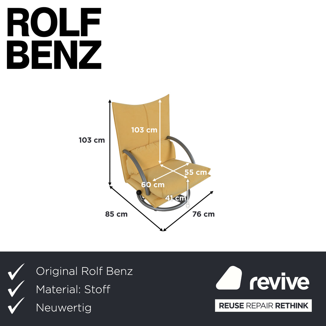 Ensemble de fauteuils Rolf Benz BMP 418, pouf inclus, tissu jaune, retapissé