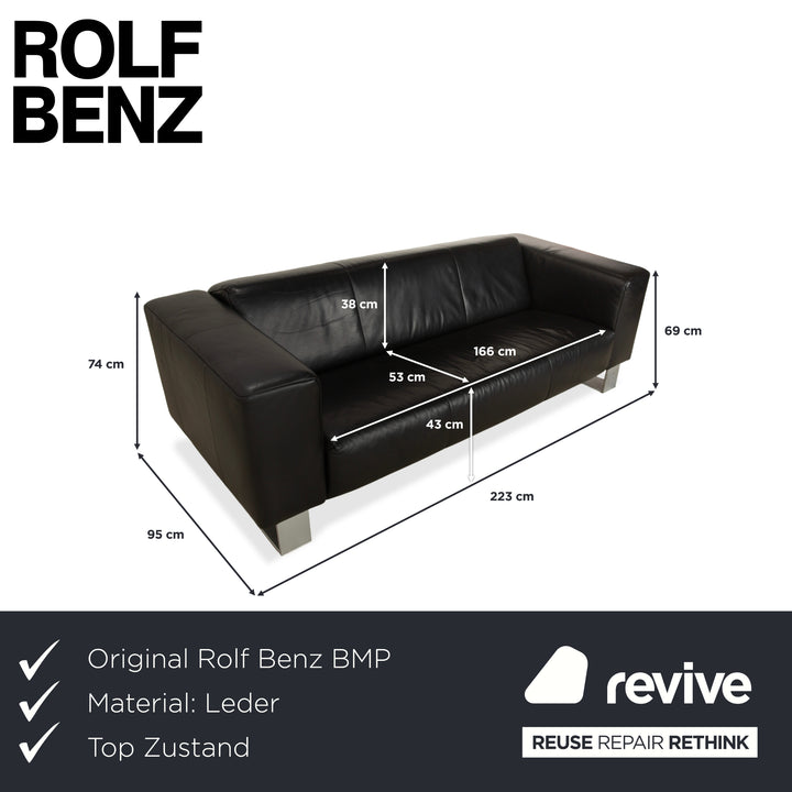 Rolf Benz BMP 622 Leder Dreisitzer Schwarz Sofa Couch