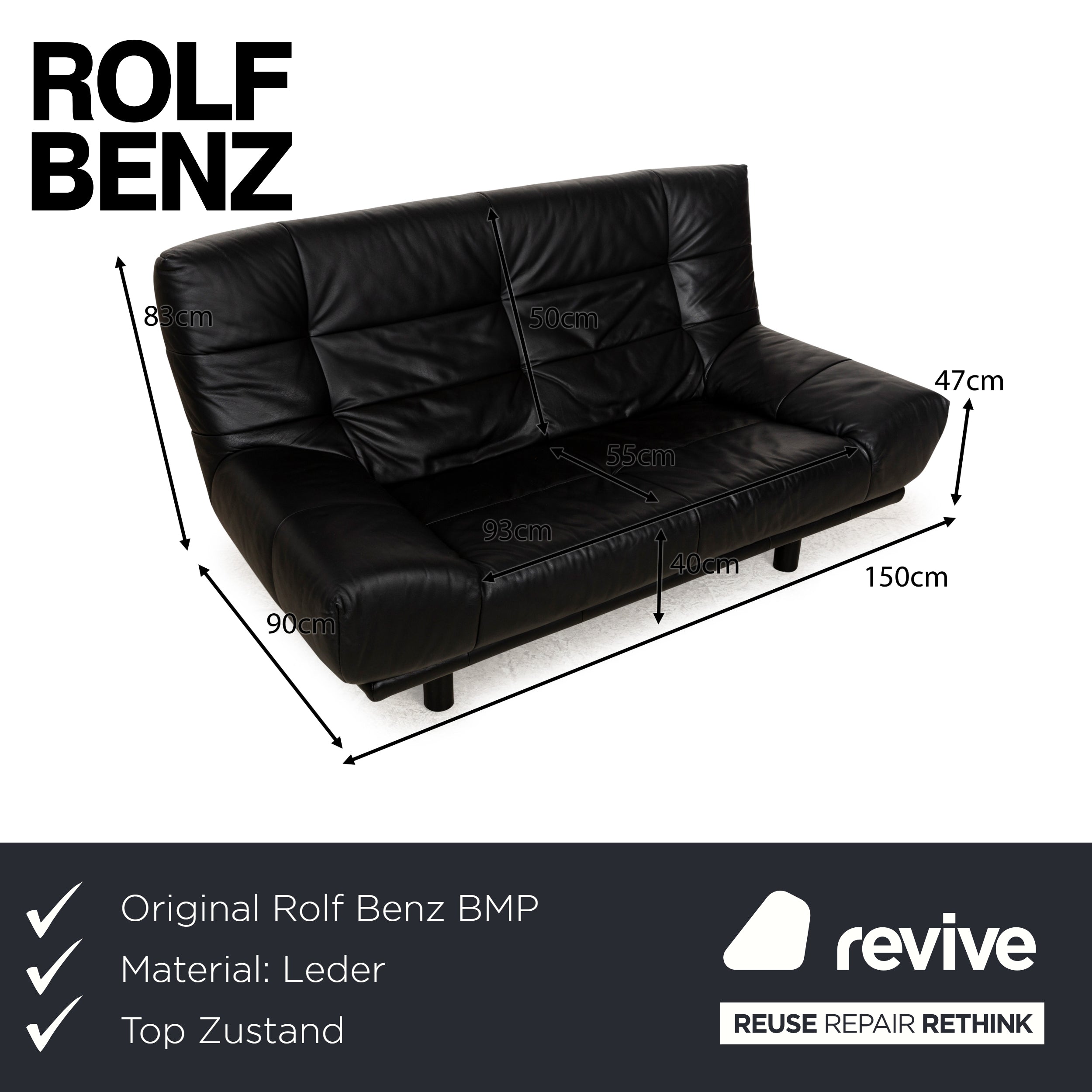 Rolf Benz BMP Leather Two-Seater Black