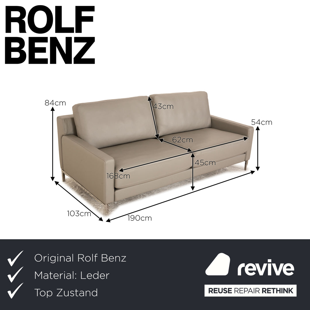 Rolf Benz Cara Leather Three Seater Gray Sofa Couch