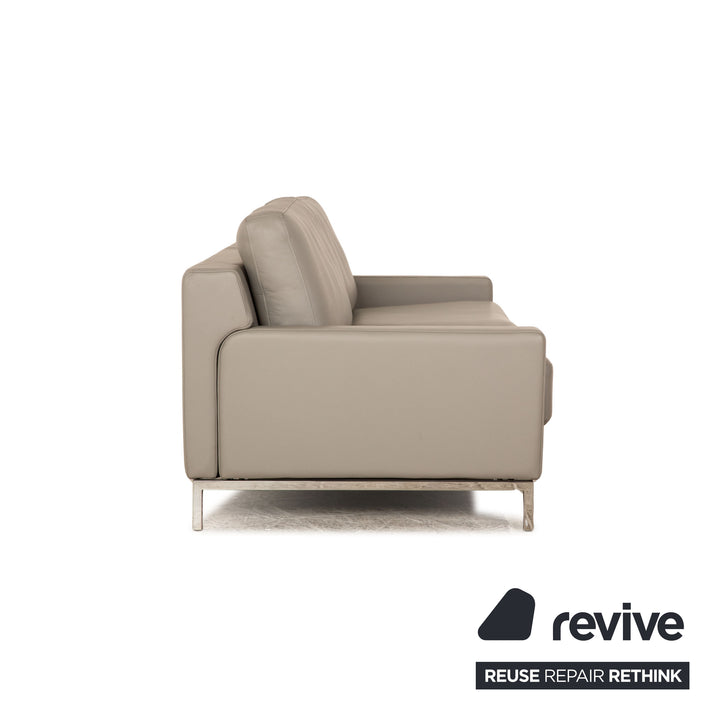 Rolf Benz Cara Leather Three Seater Gray Sofa Couch