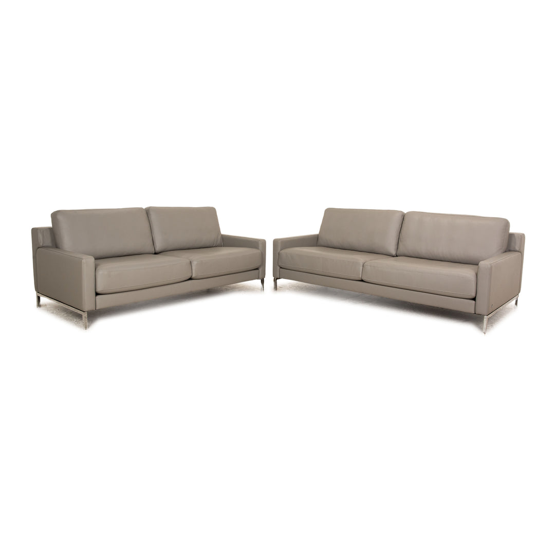 Rolf Benz Cara leather sofa set gray 2x three-seater
