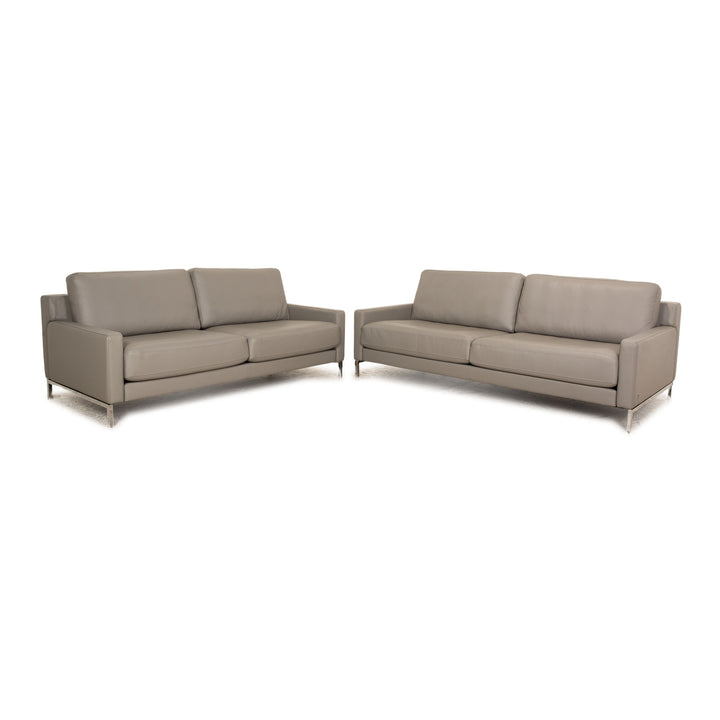 Rolf Benz Cara leather sofa set gray 2x three-seater