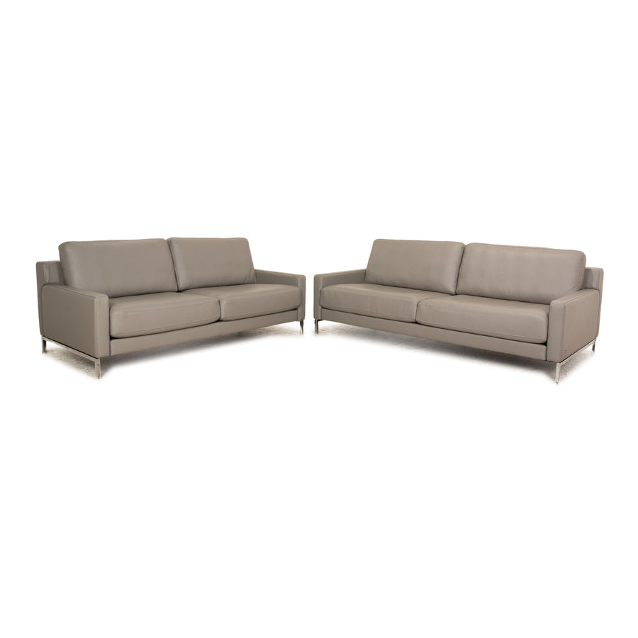 Rolf Benz Cara leather sofa set gray 2x three-seater