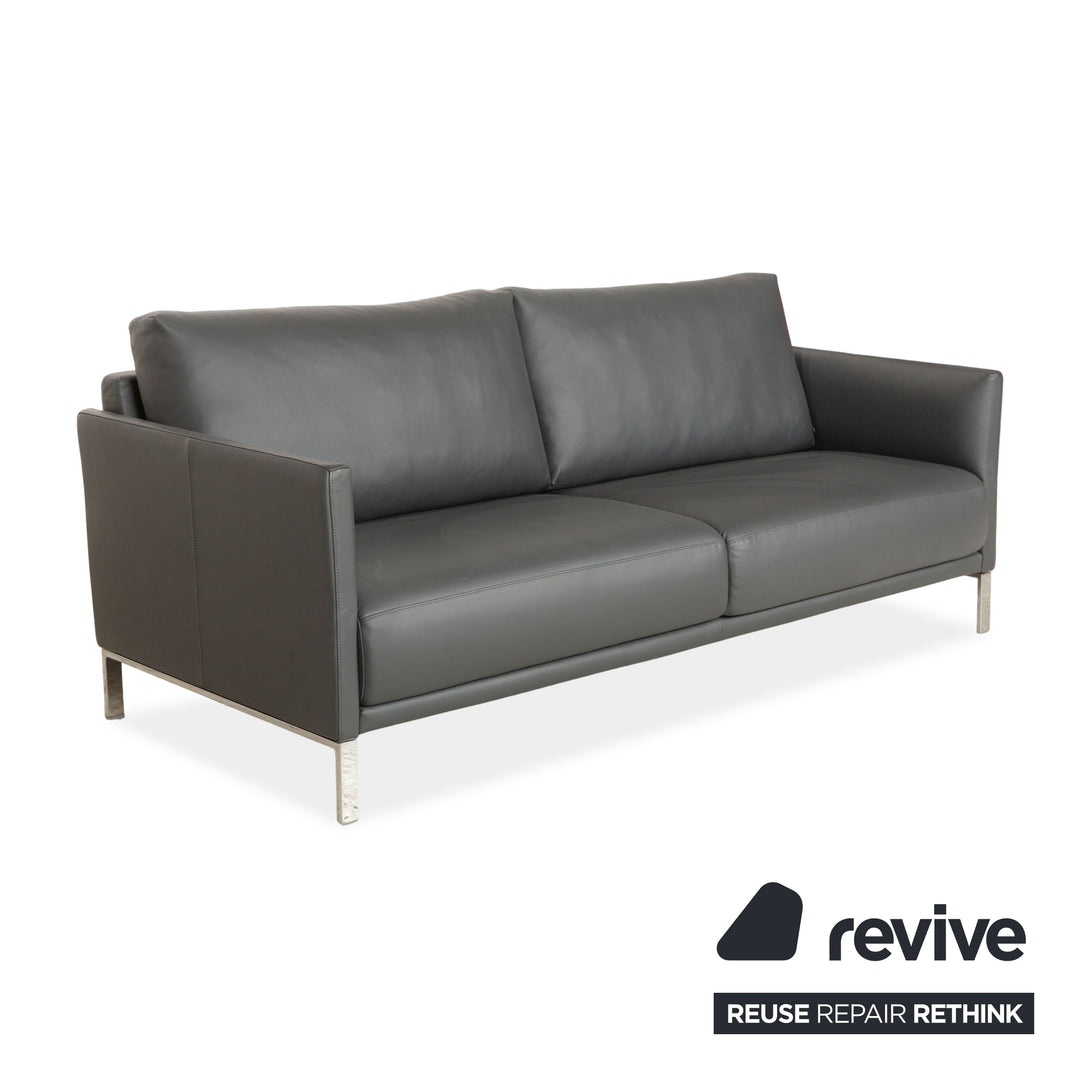 Rolf Benz Cara Leather Two-Seater Dark Grey Manual Function Sofa Couch