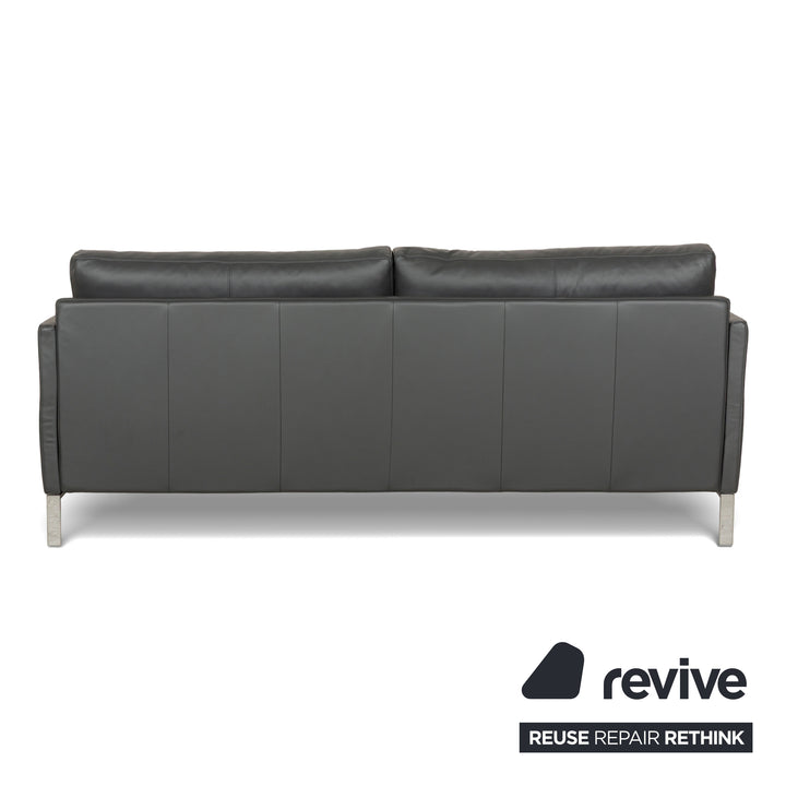 Rolf Benz Cara Leather Two-Seater Dark Grey Manual Function Sofa Couch