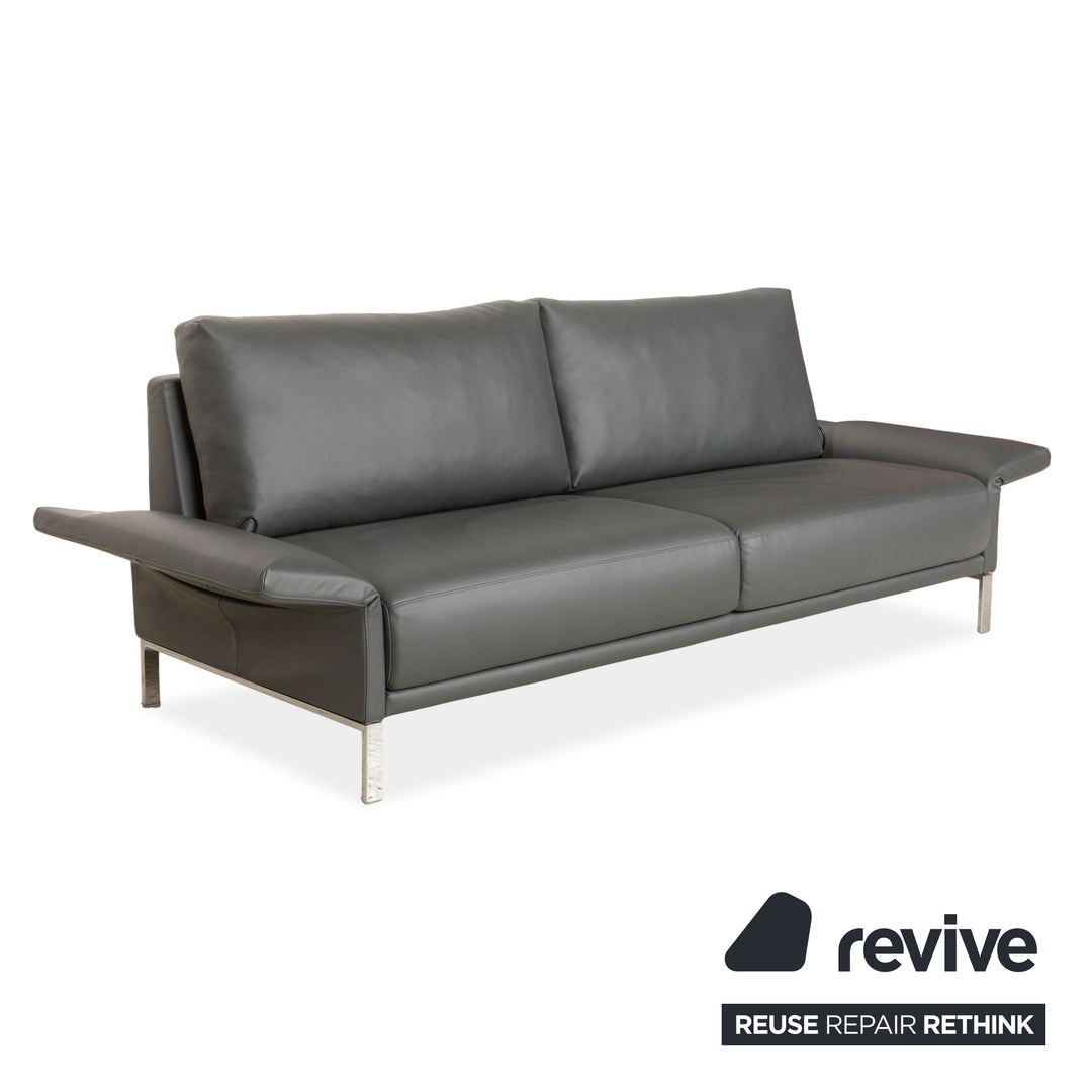 Rolf Benz Cara Leather Two-Seater Dark Grey Manual Function Sofa Couch