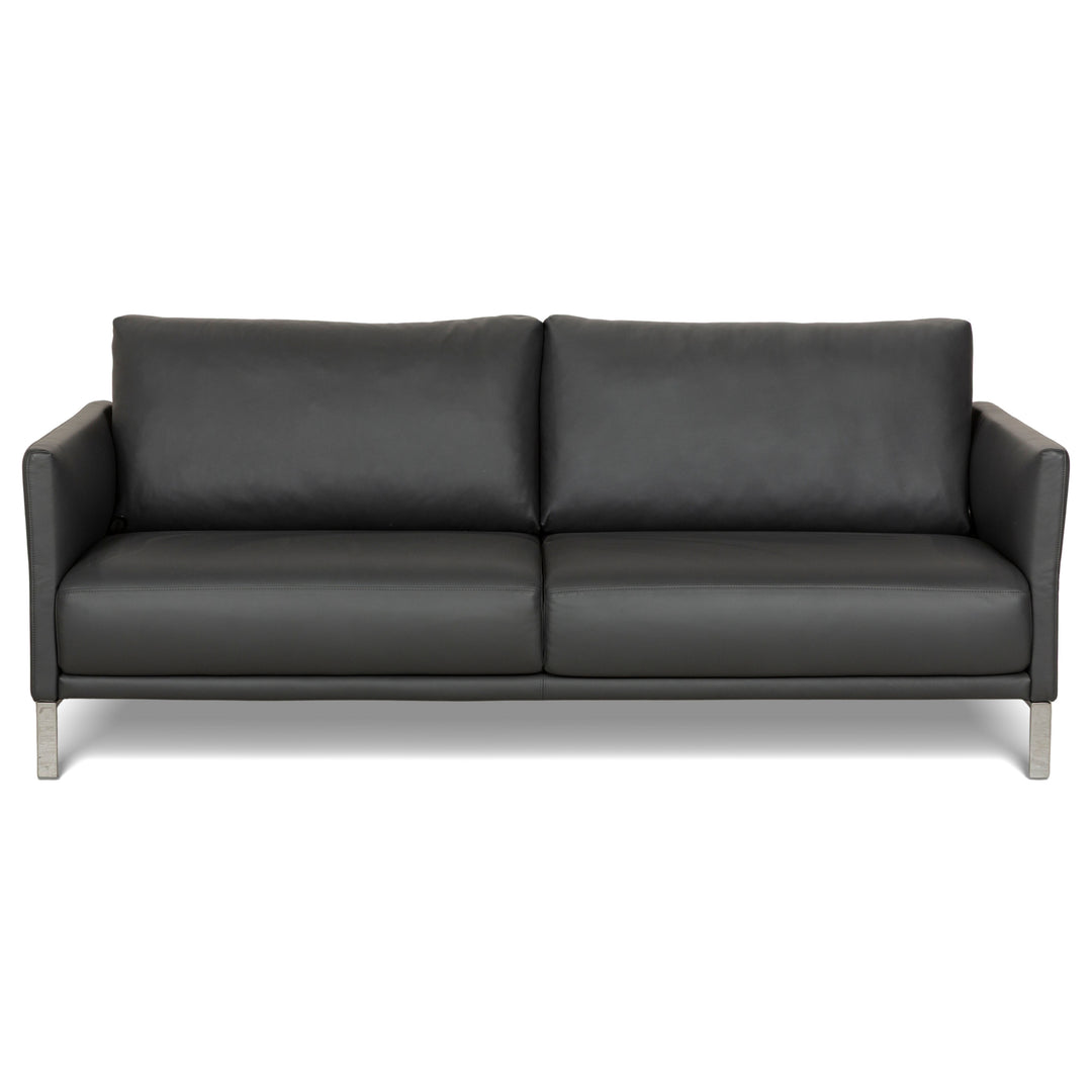 Rolf Benz Cara Leather Two-Seater Dark Grey Manual Function Sofa Couch