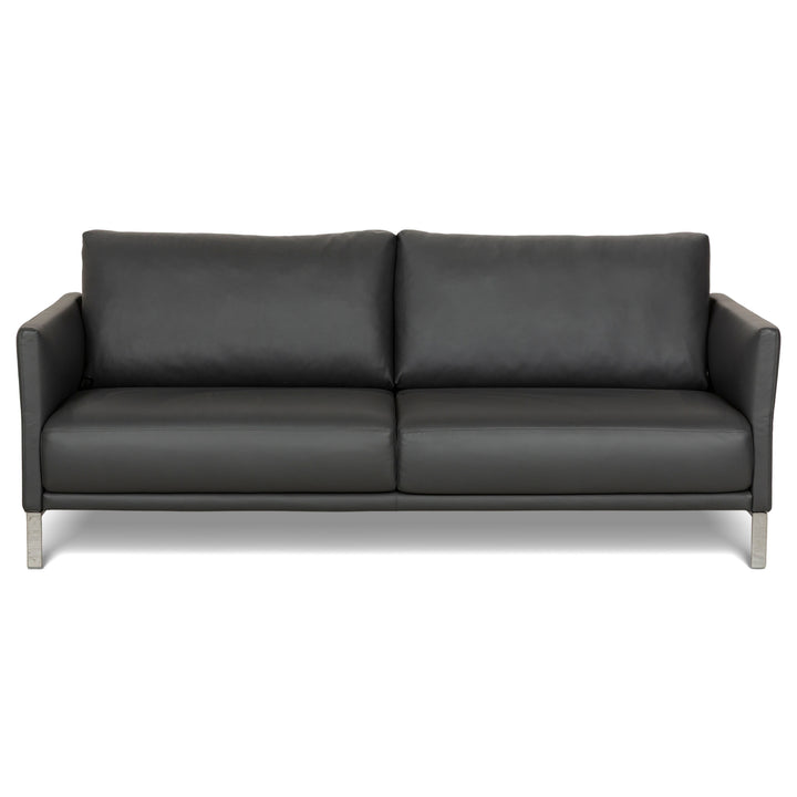 Rolf Benz Cara Leather Two-Seater Dark Grey Manual Function Sofa Couch