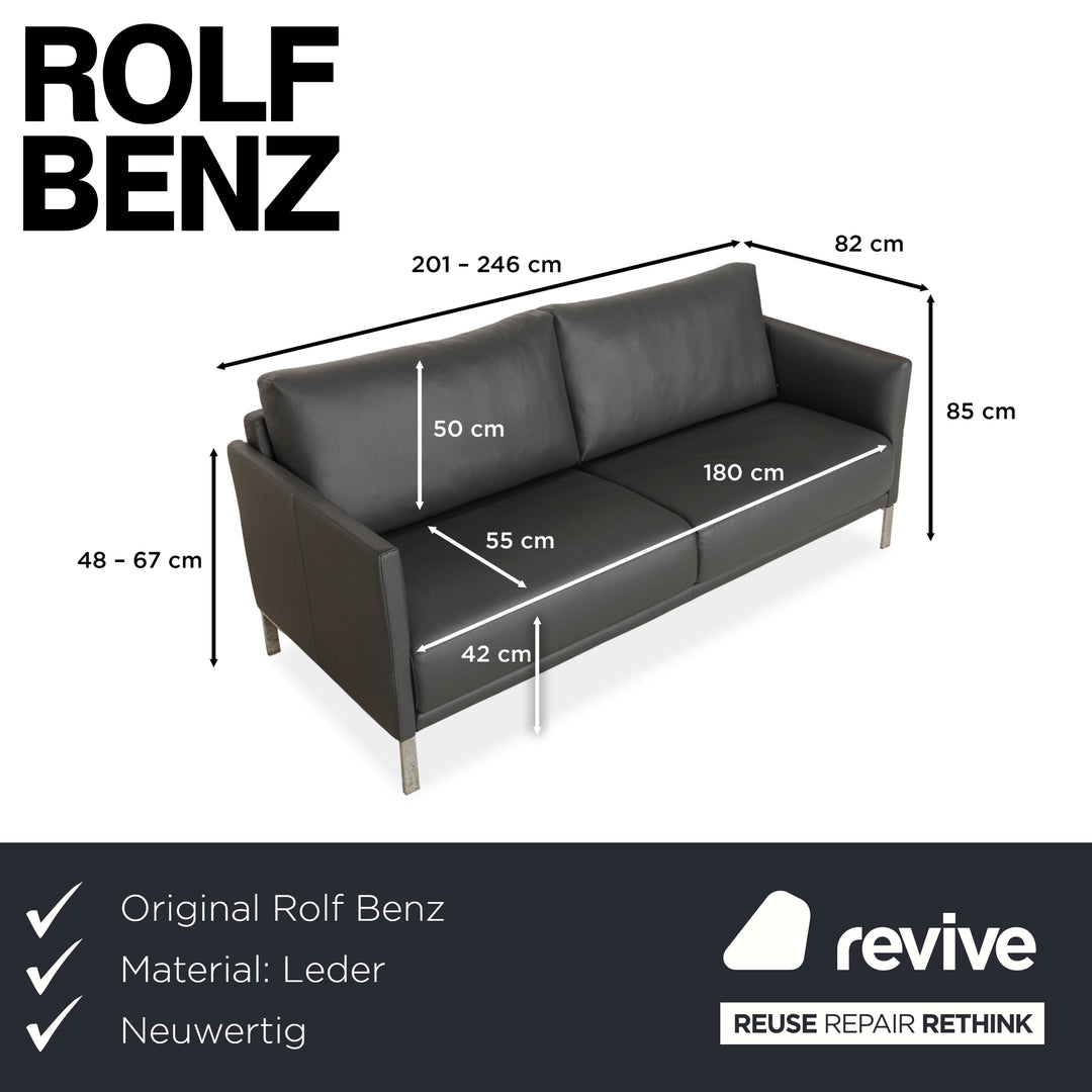 Rolf Benz Cara Leather Two-Seater Dark Grey Manual Function Sofa Couch