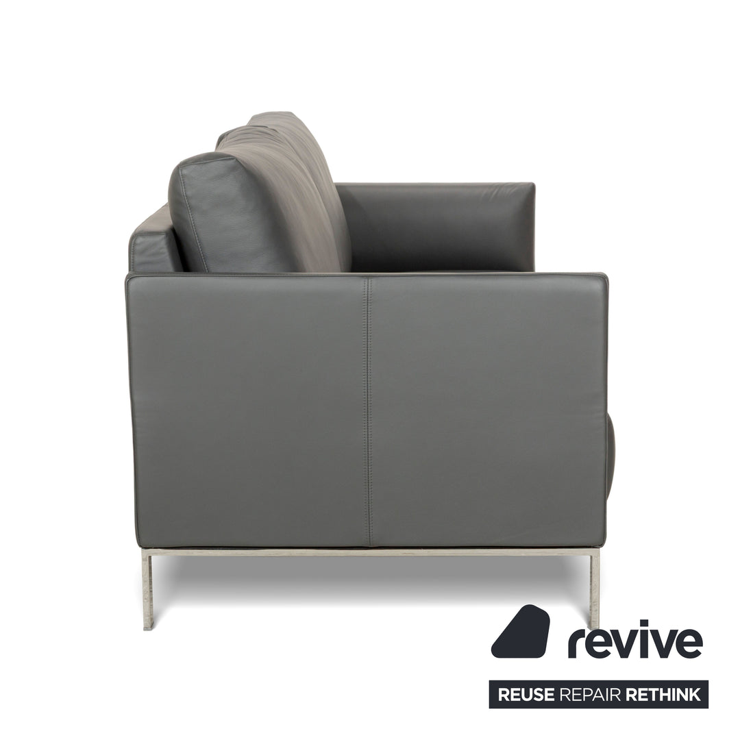 Rolf Benz Cara Leather Two-Seater Dark Grey Manual Function Sofa Couch
