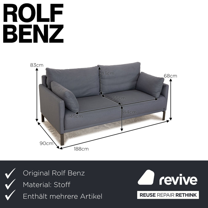 Rolf Benz Cara fabric sofa set blue 2x two-seater couch