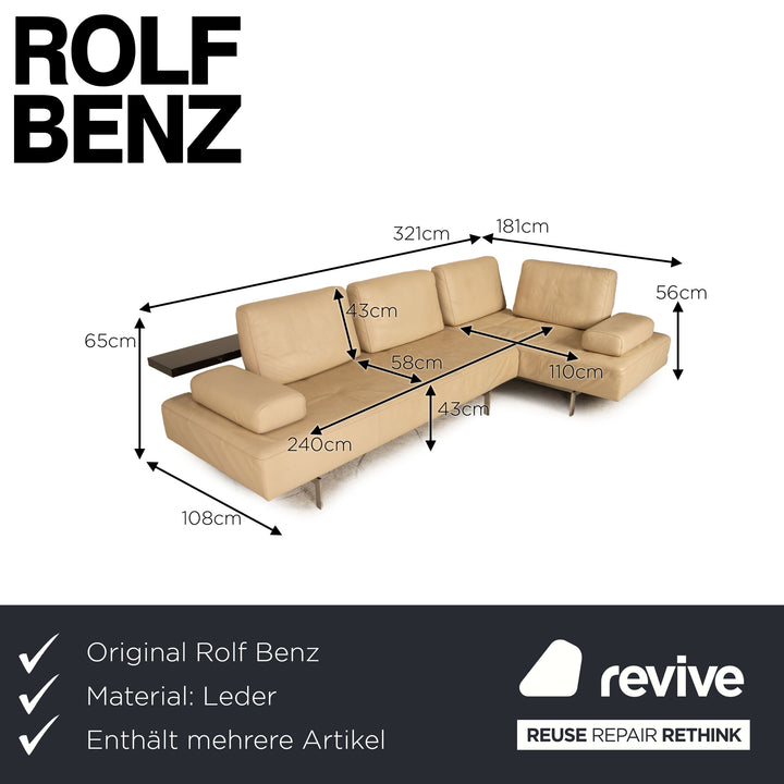 Rolf Benz Dono 6100 corner sofa leather cream sofa couch recamier right
