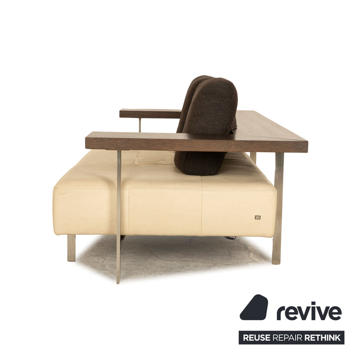 Rolf Benz Dono 6100 leather three-seater beige sofa couch manual function