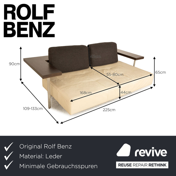 Rolf Benz Dono 6100 leather three-seater beige sofa couch manual function