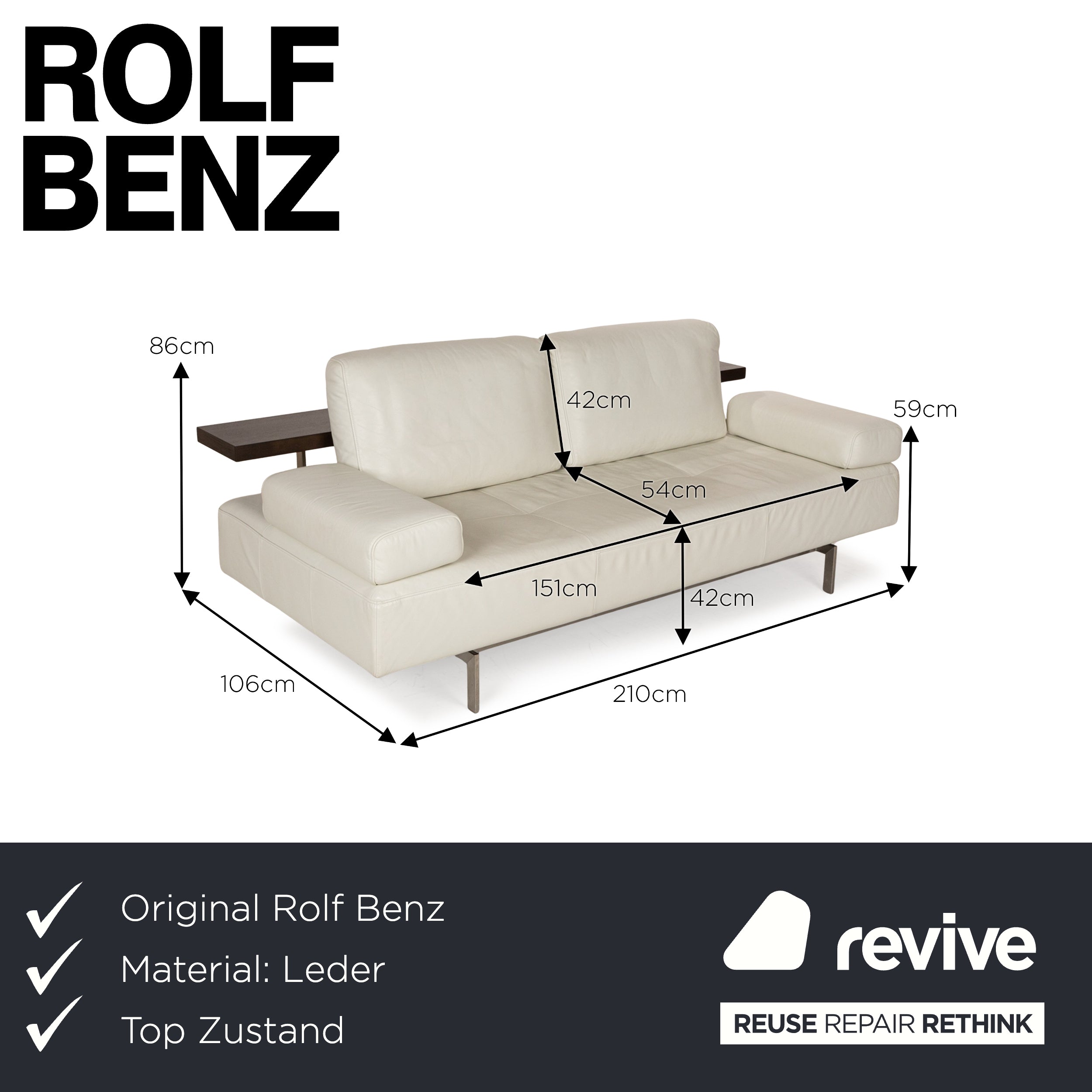 Rolf Benz Dono 6100 Leder Dreisitzer Weiß Sofa Couch