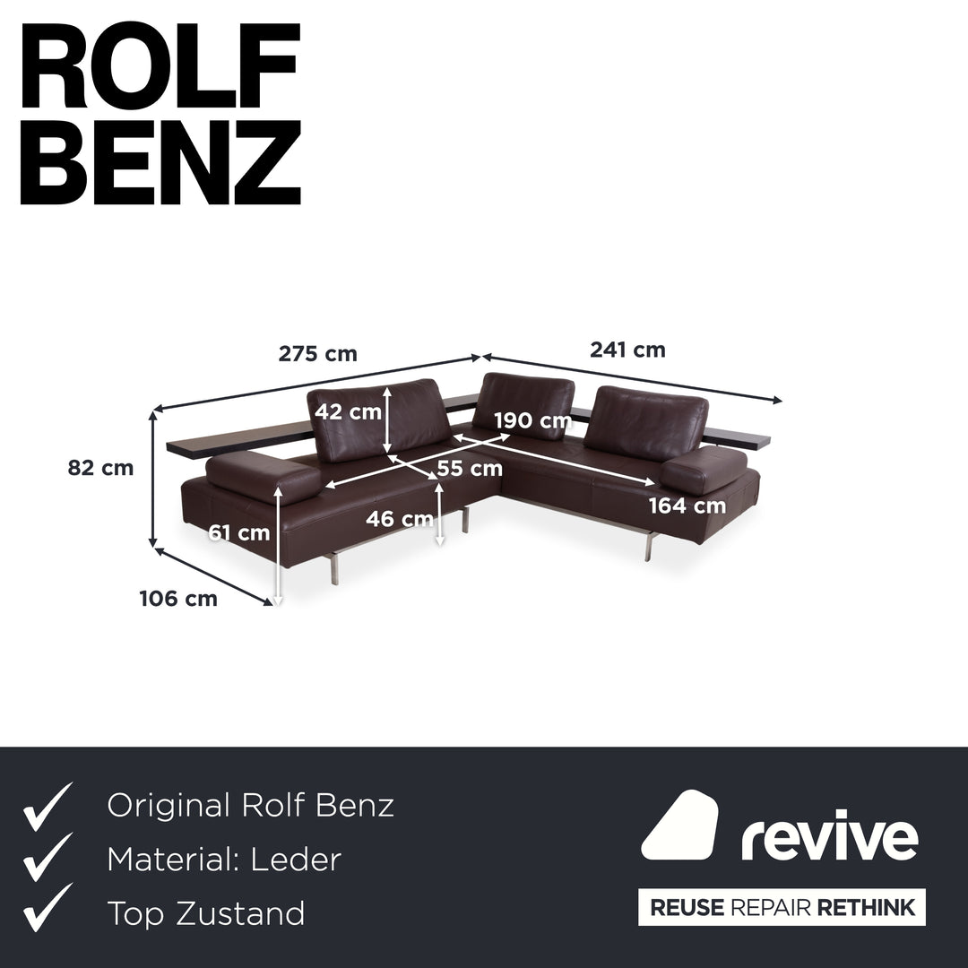 Rolf Benz Dono 6100 Canapé d'angle en cuir marron Canapé fonction manuelle